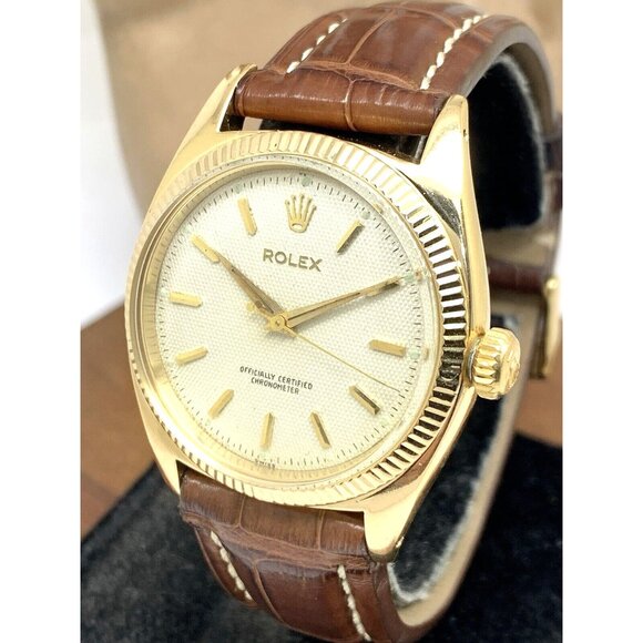 Rolex Men's Watch 6502 1950's Vintage Swiss Automatic 18k Gold Waffle Dial 34mm - Picture 1 of 16
